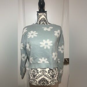 No Boundaries Blue and White Floral Sweater